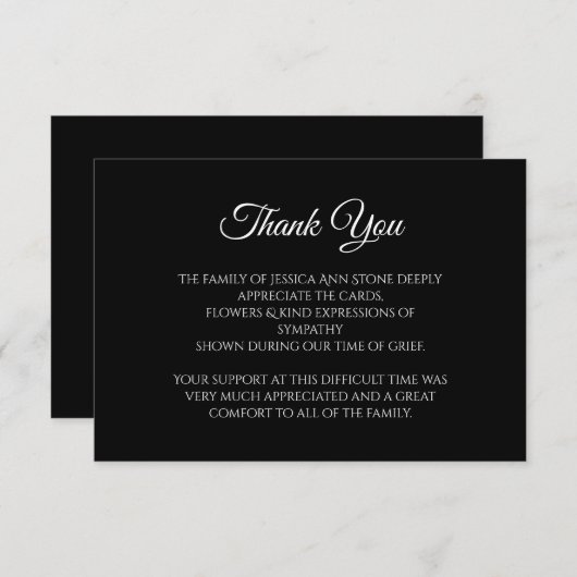 Beileid Black Script Einfache Beerdigung Danke Einladung (Vorne/Hinten)