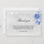 Beileid Blau blühende Foto Glitzern Dankeskarte (Vorderseite)