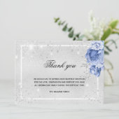 Beileid Blau blühende Foto Glitzern Dankeskarte (Stehend Vorderseite)
