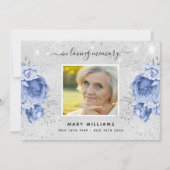 Beileid Blau blühende Foto Glitzern Dankeskarte (Rückseite)