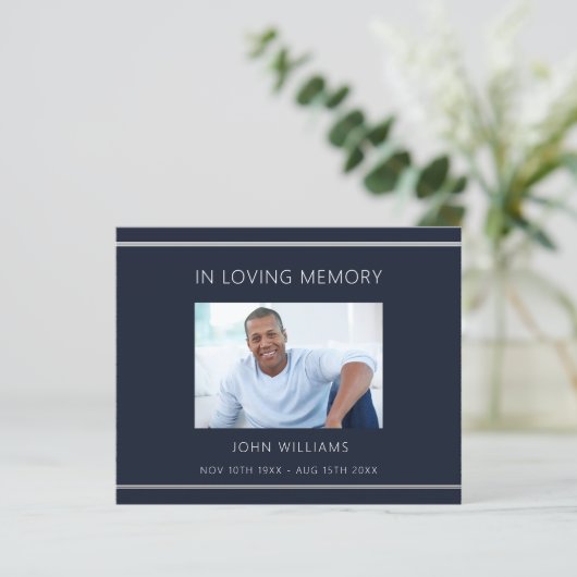 Beileid blau weiß Foto einfach Dankeschön Karte (Stehend Vorderseite)