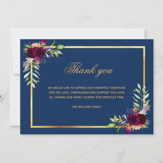 Beileid blauen Blumenburgund danke Ihnen Foto (Vorderseite)