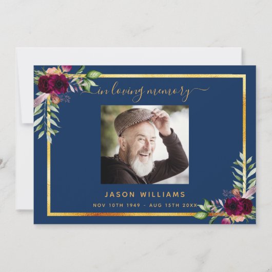 Beileid blauen Blumenburgund danke Ihnen Foto (Rückseite)