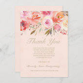 Beileid Bloral Blush Wasserfarbe Rose Vielen Dank Dankeskarte (Vorne/Hinten)