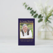 Beileid Blue Gold Foto Beerdigung Gedenkkarte Visitenkarte (Stehend Vorderseite)