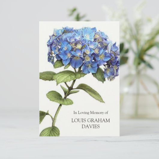 Beileid Blue Hydrangea Beerdigung Dankeschön Karte (Stehend Vorderseite)