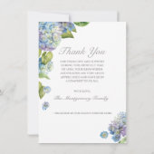 Beileid Blue Hydrangea Floral Foto Beerdigung Dankeskarte (Rückseite)