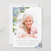 Beileid Blue Hydrangea Floral Foto Beerdigung Dankeskarte (Vorderseite)