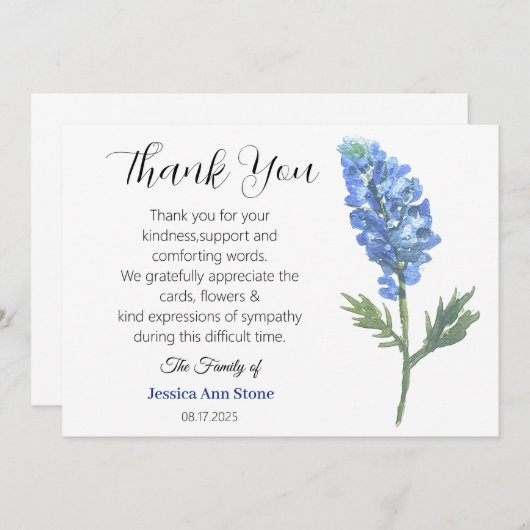 Beileid Bluebonnets Beerdigung Tod Vielen Dank Einladung (Vorne/Hinten)