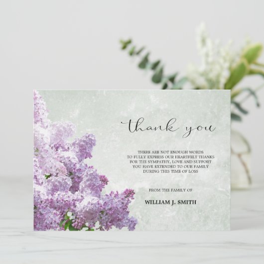 Beileid Blume Lilacs DANK YOU Gray | FOTO Dankeskarte (Stehend Vorderseite)