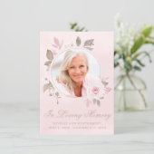 Beileid Blush Rose Foto Gedenkstätte Dankeskarte (Stehend Vorderseite)