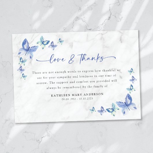 Beileid Butterflies Beerdigung Dankeskarte