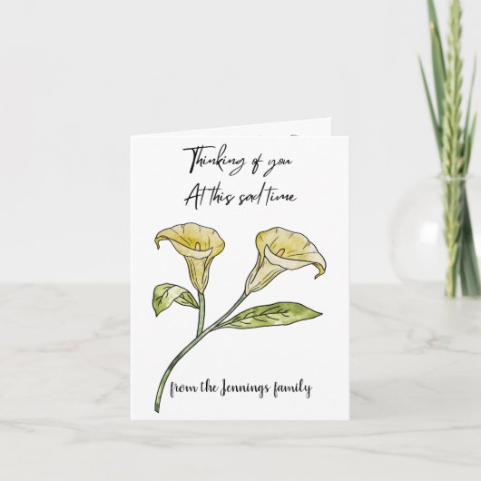 Beileid Condolence Card Calla Lilies Editable Karte (Vorderseite)