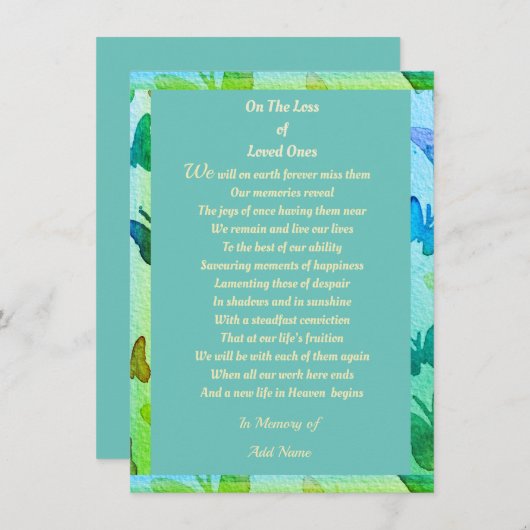 Beileid danke Ihnen digital unter 2 Dollar Gedicht Ankündigung (Vorne/Hinten)