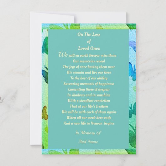 Beileid danke Ihnen digital unter 2 Dollar Gedicht Ankündigung (Vorderseite)