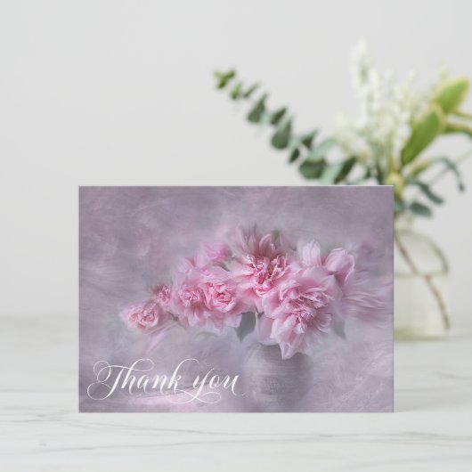 Beileid DANKE IHNEN Gedenkstein Pink Peonies Vase (Stehend Vorderseite)