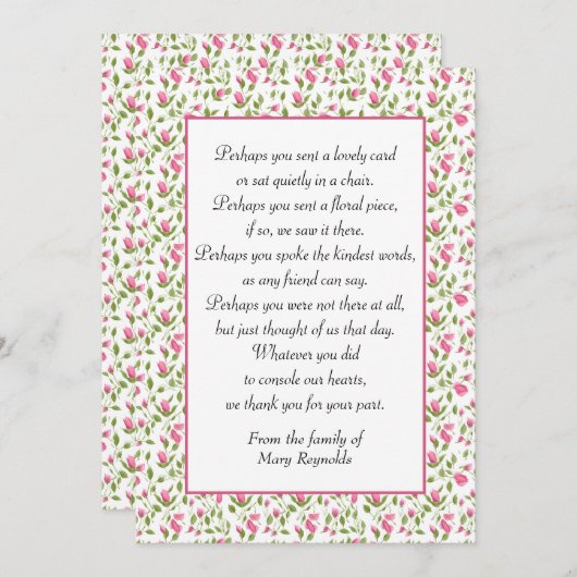 Beileid Danke, Pink Roses Karte (Vorne/Hinten)