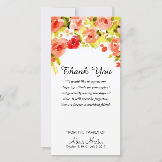 Beileid danken Ihnen Blumen der Dankeskarte (Vorderseite)