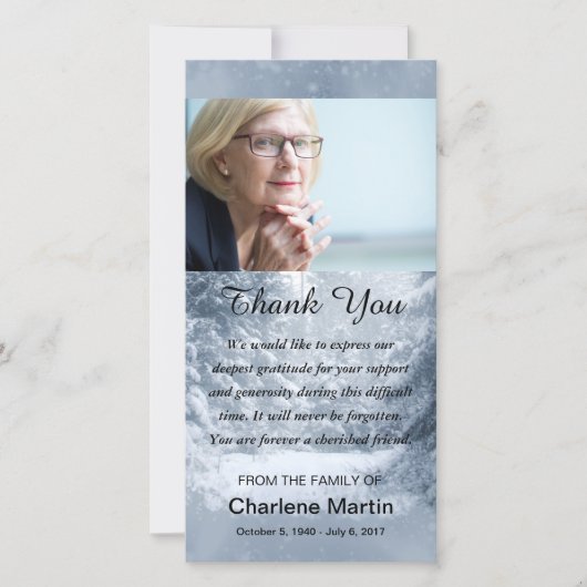 Beileid danken Ihnen Foto-Erinnerungswinter-Szene Dankeskarte (Vorderseite)