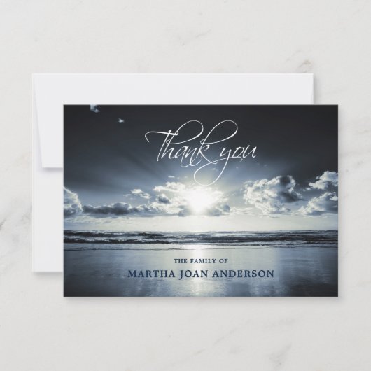 Beileid DANKEN SIE Gedenkstätte Sunset Ocean Beach Dankeskarte (Vorderseite)