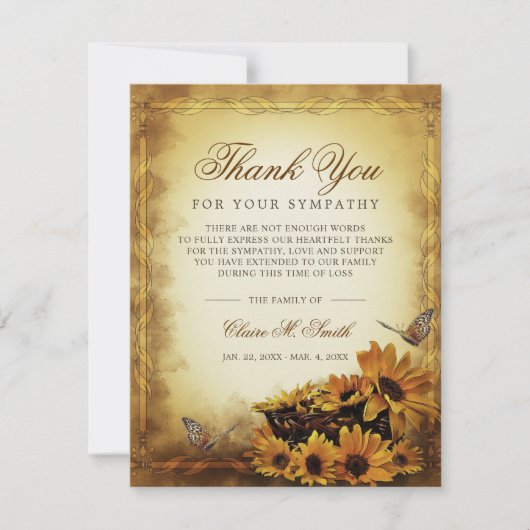Beileid Dankeschön Blumenblüten Butterfly Dankeskarte (Vorderseite)
