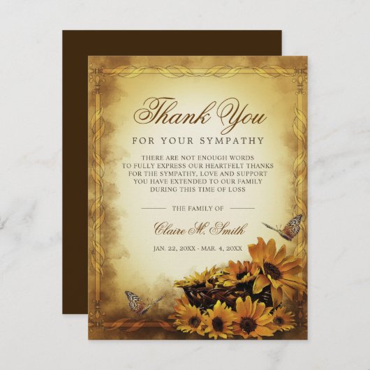 Beileid Dankeschön Blumenblüten Butterfly Dankeskarte (Vorne/Hinten)