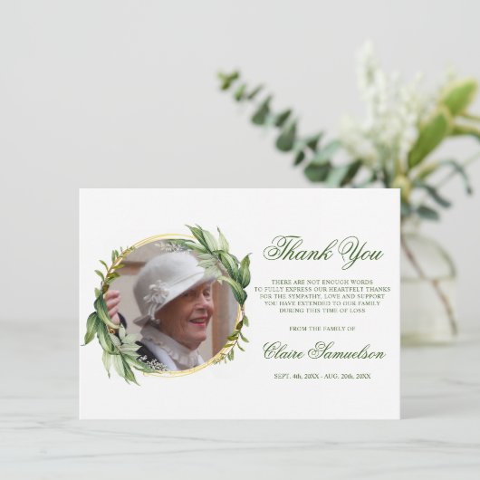 Beileid Dankeschön Memorial Greenerity FOTO Dankeskarte (Stehend Vorderseite)