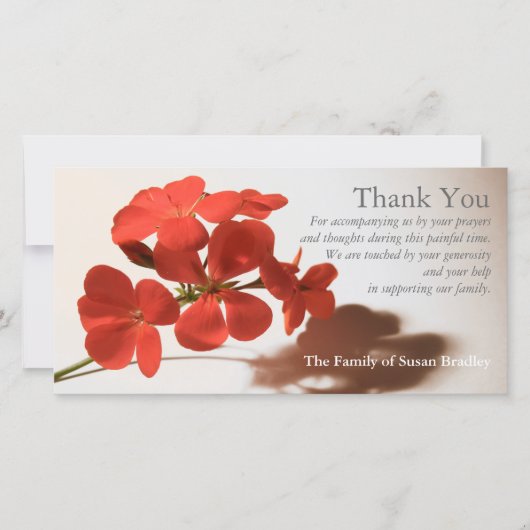 Beileid der Pelargonie-1 danken Ihnen Foto-Karte Dankeskarte (Vorderseite)