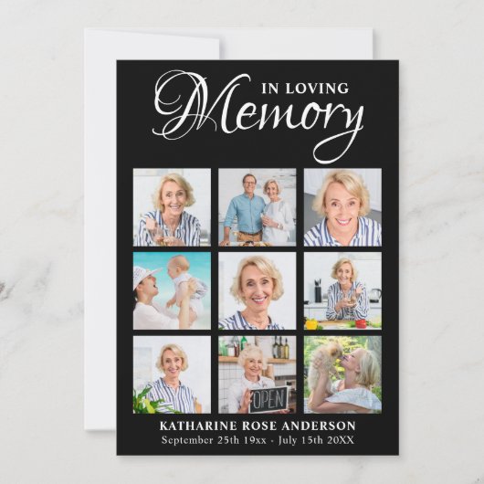 Beileid Elegant 9 Foto Collage Keepake Beerdigung Dankeskarte (Vorderseite)