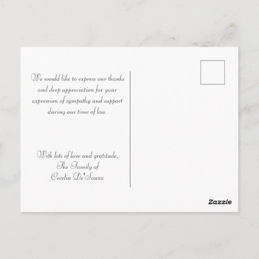 Beileid Elegant Simple Black Funeral Danke Postkarte (Rückseite)