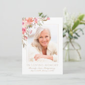 Beileid Elegante Blush Rose Foto Beerdigung Dankeskarte (Stehend Vorderseite)