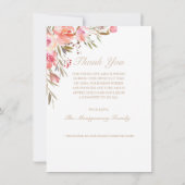 Beileid Elegante Blush Rose Foto Beerdigung Dankeskarte (Rückseite)