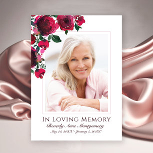 Beileid Elegante Rote Rose Blumenbeerdigung Foto Dankeskarte