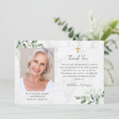 Beileid Eukalyptus Cross Foto Beerdigung Dankeskarte (Stehend Vorderseite)