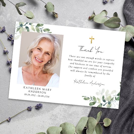 Beileid Eukalyptus Cross Foto Beerdigung Dankeskarte