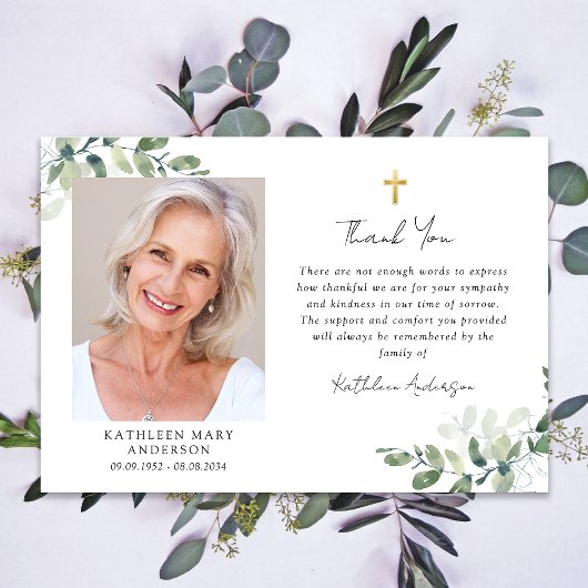 Beileid Eukalyptus Cross Foto Beerdigung Dankeskarte