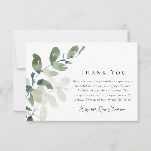 Beileid Eukalyptus Funeral Dankeskarte (Vorderseite)