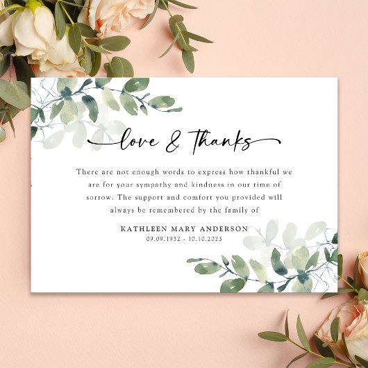 Beileid Eukalyptus Funeral Dankeskarte