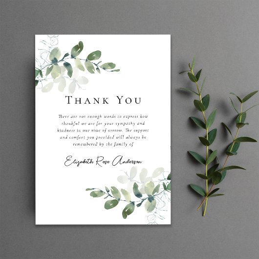 Beileid Eukalyptus Funeral Dankeskarte