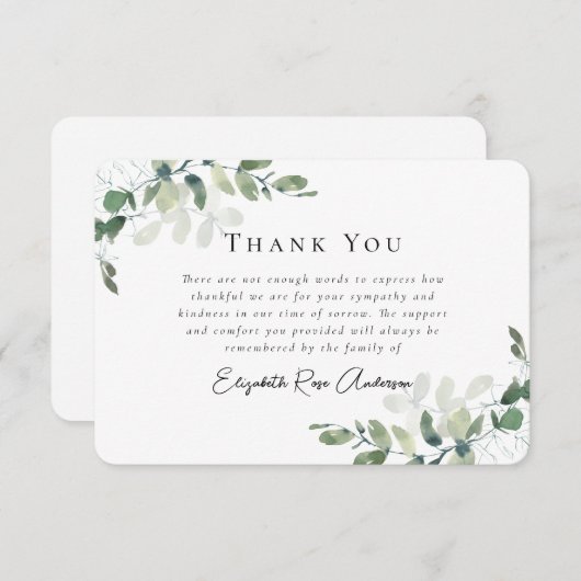 Beileid Eukalyptus Funeral Dankeskarte (Vorne/Hinten)