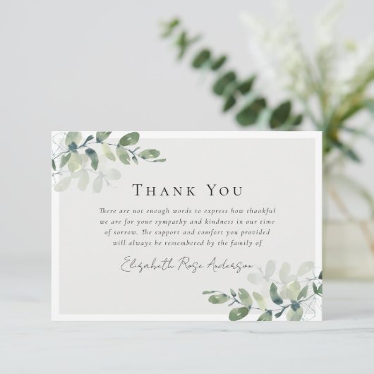 Beileid Eukalyptus Funeral Dankeskarte (Stehend Vorderseite)