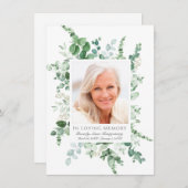 Beileid Eukalyptus Greenery Silver Foto Memorial Dankeskarte (Vorne/Hinten)