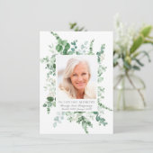 Beileid Eukalyptus Greenery Silver Foto Memorial Dankeskarte (Stehend Vorderseite)