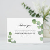 Beileid Eukalyptus grün Weißes Foto Dankeskarte (Stehend Vorderseite)
