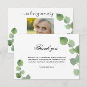 Beileid Eukalyptus grün Weißes Foto Dankeskarte (Vorne/Hinten)