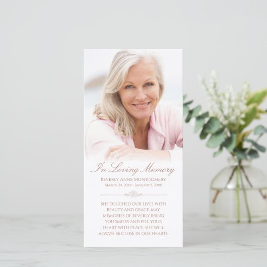 Beileid Foto Elegante Rose Gold Beerdigung Gebet (Stehend Vorderseite)