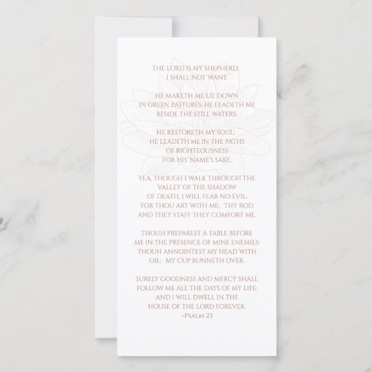 Beileid Foto Elegante Rose Gold Beerdigung Gebet (Rückseite)