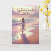 Beileid Frauen laufen am Strand Karte (Gelbe Blume)