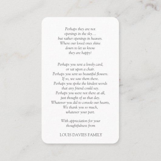 Beileid Funeral Blue Hydrangea Gebet Karten (Rückseite)