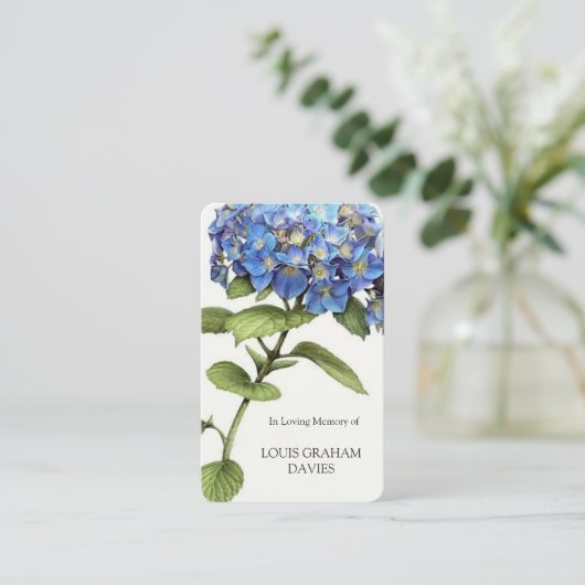Beileid Funeral Blue Hydrangea Gebet Karten (Stehend Vorderseite)